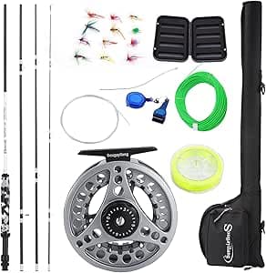 Sougayilang Standard flugfiske kombo startpaket, 5/6 vikt 23 cm flugstång med superpolymerhandtag, tillbehör, bärväska, flugbox fodral och fiskeflugor