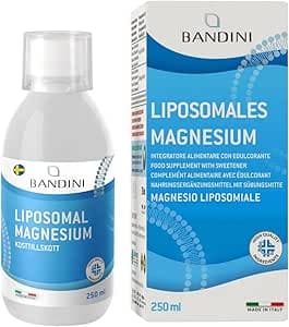Bandini® Magnesium Liposomal 250ml - Flytande kosttillskott med hög dosering och absorption - Hög biotillgänglighet - 100% vegan och GMO-fri - Med dispenserlock - Tillverkad i Italien