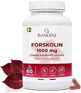 Bandini® Högdos Forskolin 1000 mg Vegan, 35:1 extrakt av stark Forskoline från Coleus Forskohlii i 60 kapslar, Coleus Forskohlii tillskott med ren Forskolin för män och kvinnor