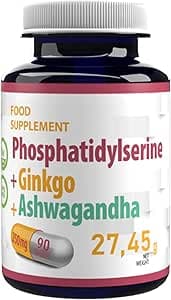 Phosphatidylserine + Ginkgo Biloba + Ashwagandha 250mg 90 vegan kapslar, Laboratorietestad, hög styrka, Gluten- och GMO-fri