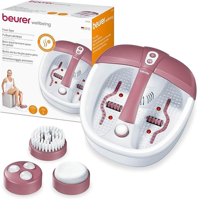 Beurer FB 35 fotbubbelbad med vibrations- & bubbelmassage, inkl. 3 utbytbara pedikyr-tillbehör, med vattentemperering, infraröda ljuspunkter & möjlighet för aromaterapi, upp till skostorlek 44 – Bäst i test – fotbad bäst i test 2026