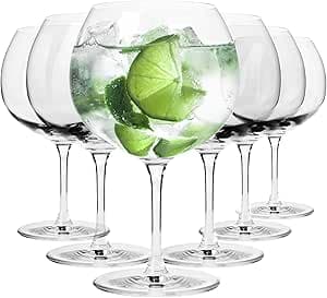 KROSNO Gin&Tonic ballongglas |Nyttig kapacitet: 670 ml/Total: 790 ml | 6 stycken | För drinkar, cocktails, För vatten, Klart, blyfritt glas, Elegant form, Slitstarka | Diskmaskinsäkra