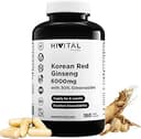 Ginseng 6000 mg. 180 veganska kapslar för 6 månaders behandling. Naturligt rotextrakt 15:1 med 30% Ginsenosider per kapsel. Koreansk Röd Ginseng. Tillverkad i Europa av HIVITAL
