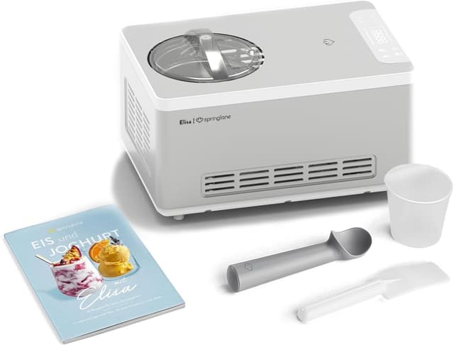 SPRINGLANE Glassmaskin & yoghurtberedare Elisa 2,0 L med självkylande kompressor 180 W, rostfritt stål glassmaskin med kyl- och värmefunktion, inklusive recepthäfte – Bäst i test – glassmaskin med kompressor bäst i test 2026