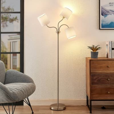 Lindby Manu Golvlampa, Textil, 3 Lampor, Vit – Finast tygskärm – golvlampa bäst i test 2026