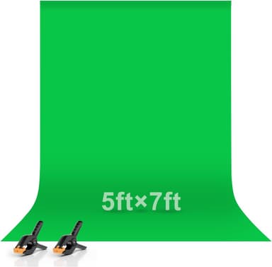 EMART grön skärmbakgrund, 1,5 x 2 m/5 x 7 fot polyester grönskärm tyg inkluderar 2 fjäderklämmor, krom-nyckel för zoom fotoshoot intervju livestreaming