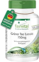 fairvital Grönt te-extrakt, 90 kapslar, 1500mg grönt te-extrakt per daglig dos, 50% polyfenoler, 30% katekiner, 15% EGCG, 7% koffein, HÖGDOSERAT, VEGANSKT, Camellia Sinensis