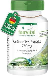 fairvital Grönt te-extrakt, 90 kapslar, 1500mg grönt te-extrakt per daglig dos, 50% polyfenoler, 30% katekiner, 15% EGCG, 7% koffein, HÖGDOSERAT, VEGANSKT, Camellia Sinensis