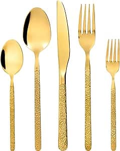 bestickset guld för 12 personer, rostfritt stål bestickset 60 delar, matbestick med kniv, gaffel och sked, vintagedesign och diskmaskinssäker – Bäst i test – guldbestick bäst i test 2026