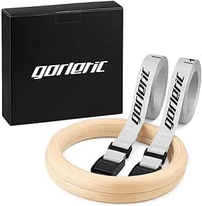 Gorletic Gymnastikringar i trä, 28 mm, 32 mm tjock, 4,5 m, förstärkt och märkt rem – professionell kvalitet – Bäst i test – gymnastikringar bäst i test 2026