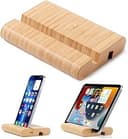 Bambu hållare för surfplatta och mobiltelefon för skrivbord, iPhone, iPad, surfplattor och alla telefoner (stor storlek)