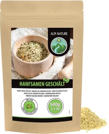 Hampfrön skalade (500g), hampfröhjärtan helt 100% naturlig, utan tillsatser, vegan