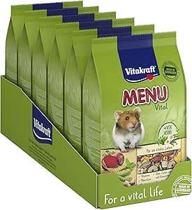 Vitakraft Menu vital, huvudfoder för hamstrar, med grönsaker, med nötter, med viktiga vitaminer och mineraler, utan tillsats av socker och spannmål (6 x 400 g)