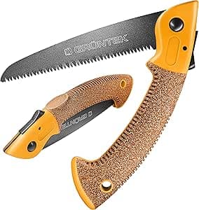GRÜNTEK Fällsåg ZANDER, härdat kolfiberstål sågblad på 180 mm, halkfritt korkhandtag, TEFLON-belagd klinga med 4 positioner, idealisk utomhussåg för camping, fickkniv, fickor och grensåg.