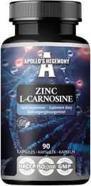 Zink L-karnosin 37,5 mg per kapsel - 90 veganska kapslar - 3 månaders leverans - För hud-, hår- och nagelhälsa - Kosttillskott från Apollo's Hegemony