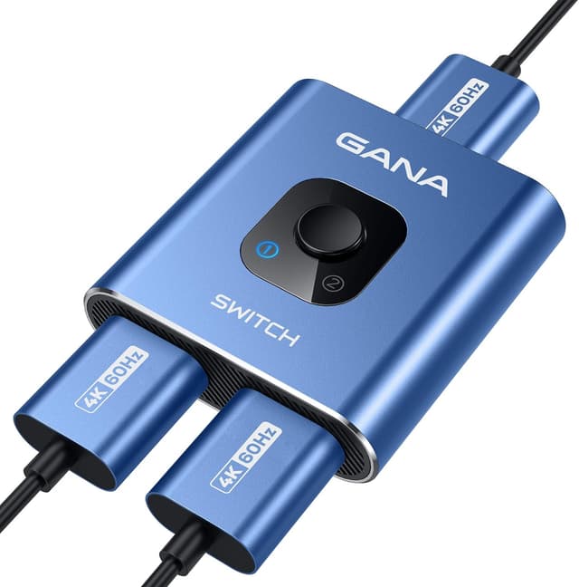 GANA 4K @ 60 Hz dubbelriktad HDMI-switch, 2-i-1 aluminium, manuell HDMI-hubb, kompatibel med Xbox PS5/4/3, Fire Stick Roku, svart (stöder 1 skärm per gång) – Bäst i test – hdmi-switch bäst i test 2026