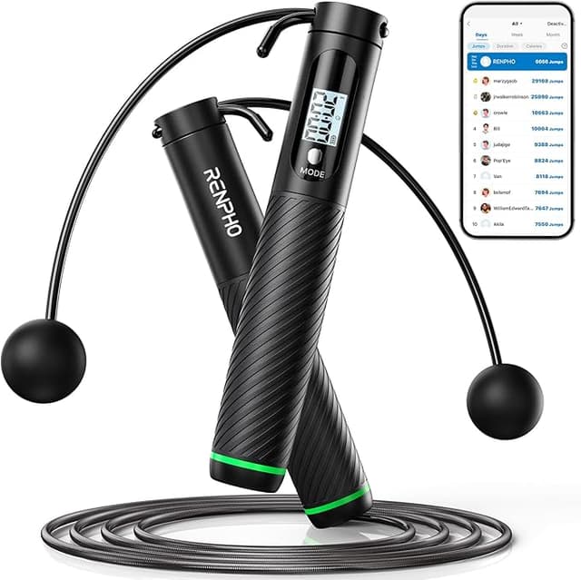 RENPHO Smart Hopprep Med Räknare, Justerbart För Fitness, APP Dataanalys, Träningsutrustning För Kvinnor Män Vuxna Barn, Kaloriebränning, Boxning, Gym, MMA – Bäst i test – hopprep bäst i test 2026