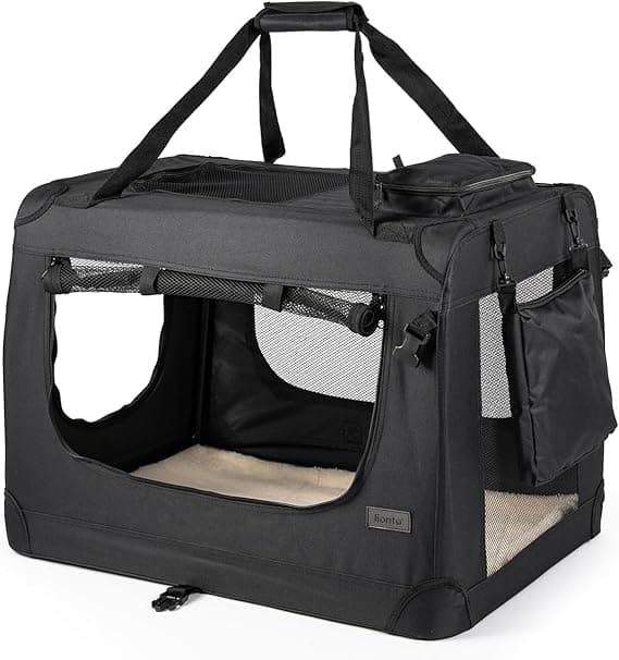 lionto Transportbur vikbar för resa & bil, 90x61x65 cm, stabil bur med bärhandtag & filt för katter & hundar upp till 22 kg, robust tygbur för små & stora husdjur, svart – Bäst i test – hundbur bil bäst i test 2026
