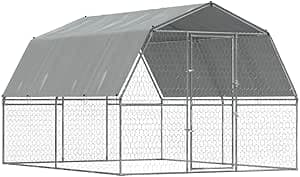 vidaXL Hundgårdar 2 st med tak och dörr silver galvaniserat stål, hundkennel, utomhuskennel, utomhus hundbur, hundlekplats, utomhus hundbur