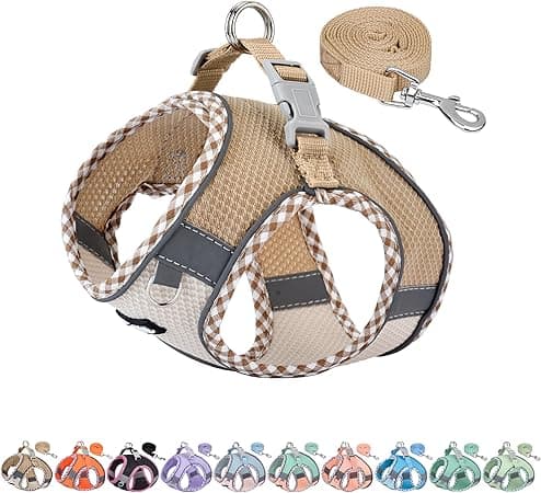AIITLE Liten hundsele, kattsele med koppel, justerbar hundsele med snabblås, reflekterande väst för extra små hundar och huskatter, brun-beige, XXS – Bäst i test – hundsele bäst i test 2026