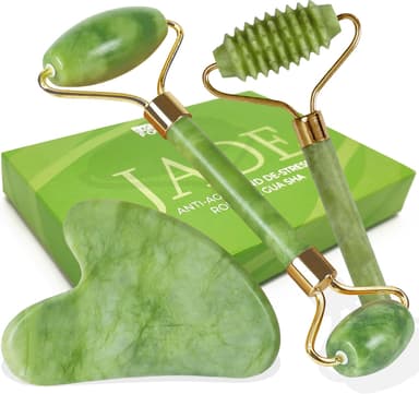 LAC FOR YOU Jade Roller och Gua Sha Set - 3 st hudvårdsverktyg för kvinnor ansiktsskulptur - Guasha Stone ansiktsmassage