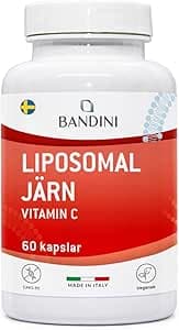 Bandini® Liposomalt järntillskott 30mg – Vitaminer C A B12 B6 + Syra Folic – Maximal absorption - Järn Hög biotillgänglighet, mot trötthet och utmattning – Liposomal Iron Supplement 60 Kapslar – Bäst i test – järntabletter bäst i test 2026