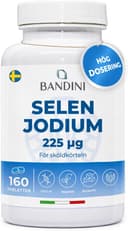 Bandini® JOD 225 mcg + SELENIUM 100 mcg - 160 tabletter - Hög absorption och hög dos - Kaliumjodid KI + Selen Metionin Kosttillskott - Vegansk, ingen GMO - Tillverkad i Italien