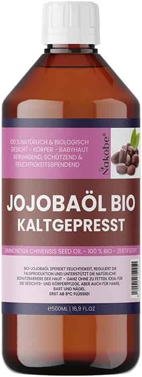 Jojobaolja Bio kallpressad – 500 ml – premium simmondsia chinensis seed olja för kosmetika, hårbotten och hårvård – infödd – vegan – Nakobe