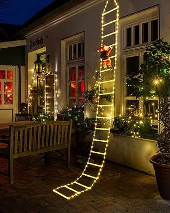 Geemoo LED-ljusslinga med jultomte, stege, 3 meter LED, julbelysning, strömdriven med timer, minnesfunktion, 8 lägen, för inomhus, utomhus, julgran, fönster, juldekoration (varmvit)