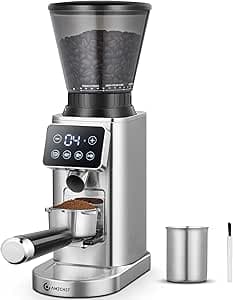 AMZCHEF Elektrisk kaffekvarn med avtagbart stativ och behållare, LCD-pekskärm, 24 exakta inställningar, kaffekvarn för espresso, filter, hällpip, kall bryggning, kolvkaffebryggare – Bäst i test – kaffekvarn bäst i test 2026