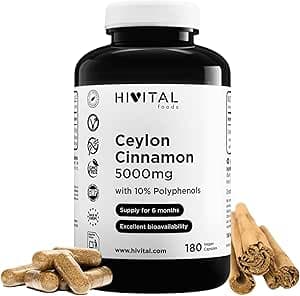 Kanel 5000 mg. 180 veganska kapslar för 6 månaders behandling. Naturligt Extrakt av kanelstång (Cinnamomum Zeylanicum) med 10% Polyfenoler. Ceylonkanel Ceylon-kanel. Tillverkat i Europa av HIVITAL – Bäst i test – kaneltabletter bäst i test 2026