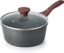 SENSARTE Nonstick Kastrull med Lock 2 L, 18cm Liten Matlagningsgryta med schweizisk granitbeläggning, 2qt Mjölkpanna för Mångsidig Användning, med Stay-coolt Handtag, Induktion Lämplig, PFOA Fri