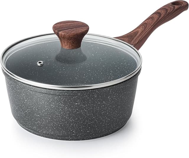 SENSARTE Nonstick Kastrull med Lock 2 L, 18cm Liten Matlagningsgryta med schweizisk granitbeläggning, 2qt Mjölkpanna för Mångsidig Användning, med Stay-coolt Handtag, Induktion Lämplig, PFOA Fri – Bäst i test – kastrull till induktion bäst i test 2026