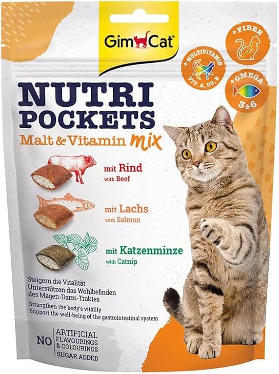 GimCat Nutri Pockets Malt & Vitamin Mix - Knaprigt kattgodis med krämig fyllning och funktionella ingredienser - 1 påse (1 x 150 g) – Bäst i test – kattgodis bäst i test 2026