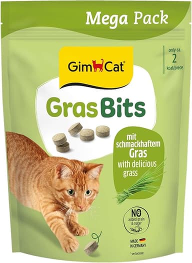 GimCat Gräsbits – spannmålsfri och vitaminrik kattmellanmål med äkta gräs – 1 påse (1 x 425 g)