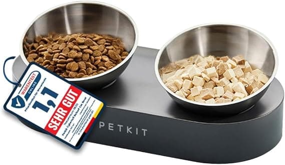 PETKIT CYBERTAIL förhöjda kattskålar med 2 skålar i rostfritt stål, 15° lutade upphöjd kattmat och vattenskålar, stressfritt material av livsmedelskvalitet, inga spill för husdjurskålar – Bäst i test – kattskål bäst i test 2026