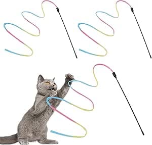 Molain Kattstav regnbågsleksak, 3 st regnbågsbandspö för kattungar träning, regnbågsband katttroll, interaktiv kattspön, pinne leksak för kattunge katttränare som leker (30 cm)