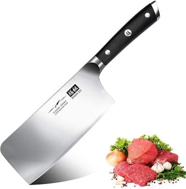 SHAN ZU Knivkniv, kökskniv 7 tums professionell slaktare Cleaver Chef Knife Chopper Kinesisk slaktkniv Högkolstål Tyska köttklyvare i stål för hemkök och restaurang