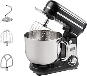 Bestron Patissierrobot, supertyst konditorrobot (65 dB), 4-i-1 köksrobot, 6 liters skål, inklusive degkrok, visp och platt mixer, 6 hastigheter + pulsfunktion, matt svart – Bäst i test – köksassistent bäst i test 2026