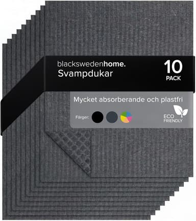 Black Sweden Home disktrasor svart – 10-pack svenska disktrasor av bomull & cellulosa – tvättbara svamphanddukar kök, hållbara kökshanddukar återanvändbara, absorberande trasor