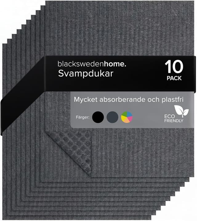 Black Sweden Home disktrasor svart – 10-pack svenska disktrasor av bomull & cellulosa – tvättbara svamphanddukar kök, hållbara kökshanddukar återanvändbara, absorberande trasor – Bäst i test – kökshandduk bäst i test 2026