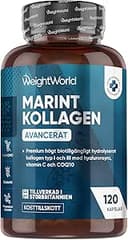 Marint Kollagen Komplex - 1200 mg hydrolyserade fiskkollagen peptider - med hyaluron, CoQ10, Vitamin C, zink - 120 kapslar med kollagen, hyaluronsyra - WeightWorld