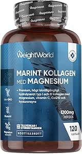 Marina Kollagen kapslar – med magnesium, zink, vitamin C, koenzym Q10, hyaluronsyra & bambuextrakt – hydrolyserat kollagen typ I & III – 120 marina kollagenkapslar – 3 kapslar dagligen – WeightWorld