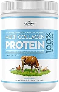 Multi Collagen Proteinpulver 400 g – Typ I, II, III, V & X – Hydrolyserat gräsbetat nötkreatur, vildfångad fisk samt frigående kyckling- och äggskal-kollagen från Revive Naturals