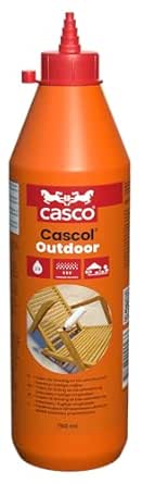CASCO - Snabbhärdande och fuktbeständigt lim - Casco Cascol Outdoor vit/klar efter torkning - Fog- och monteringslimning för trä mot trä inom- och utomhus - Värmebeständigt - 750 ml