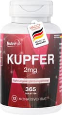 Koppar 2mg - 365 tabletter - Kopparbisglycinat - Hög dos - 100% vegansk - Tysk produktion och laboratorietester - NutriFair | Premium & Fair