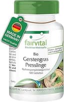 fairvital ekologiska korngräspresstabletter, 180 tabletter, hög biotillgänglighet, kvalitetskontrollerade och högdoserade, 100% veganska, tillverkade i Tyskland