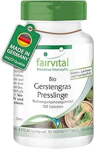 fairvital ekologiska korngräspresstabletter, 180 tabletter, hög biotillgänglighet, kvalitetskontrollerade och högdoserade, 100% veganska, tillverkade i Tyskland – Bäst i test – korngräs bäst i test 2026