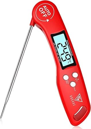 DOQAUS Kötttermometer, Omedelbar Läsa Matlagningstermometer, Digital Mattermometer Bakgrundsbelysning LCD-skärm Vikbar Lång Sond och Automatisk På/Av, Perfekt för Kök, Grill, Vatten, Kött, Mjölk (röd) – Bäst i test – köttermometer bäst i test 2026