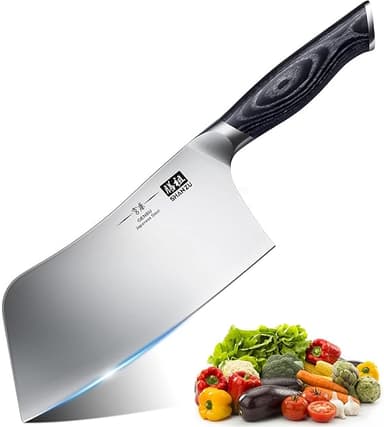 SHAN ZU Kockkniv 18 cm, Professionell Japansk Kökskniv i Högkolstål, Extra Vass Kniv för Kött, Grönsaker & Hackning, Slitstarkt Trähandtag